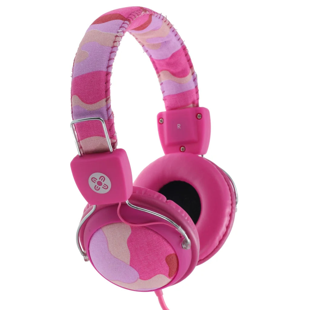 MOKI Camo Headphones - In-Line Mic Pink