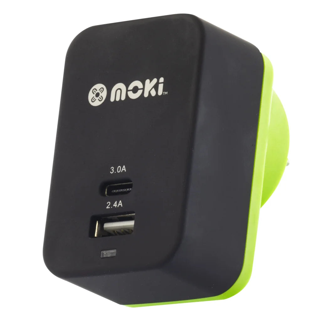 MOKI Wall Charger - Type-C + USB 3.0 RapidCharge - Black