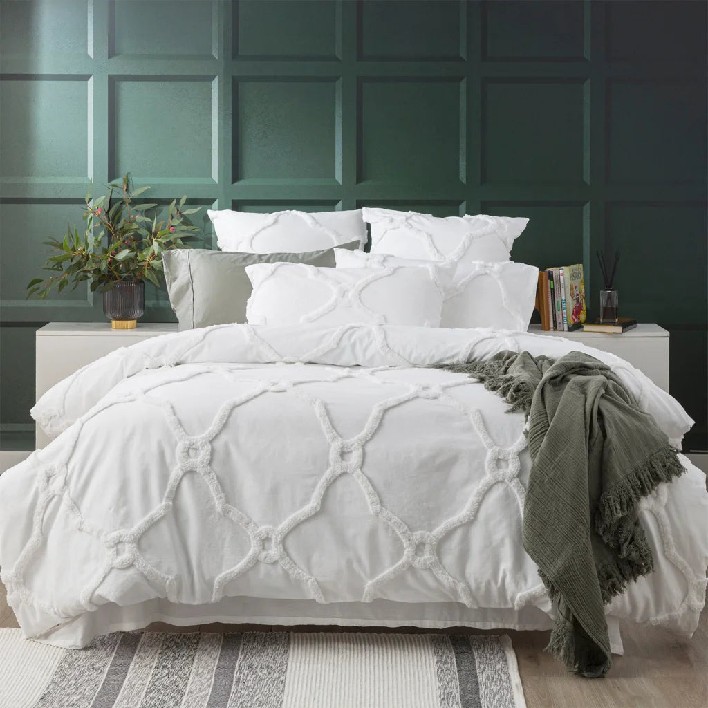 Moroccan 100% Cotton Chenille Vintage Washed Tufted White