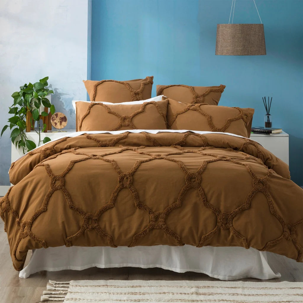 Moroccan 100% Cotton Chenille Vintage Washed Tufted Wood