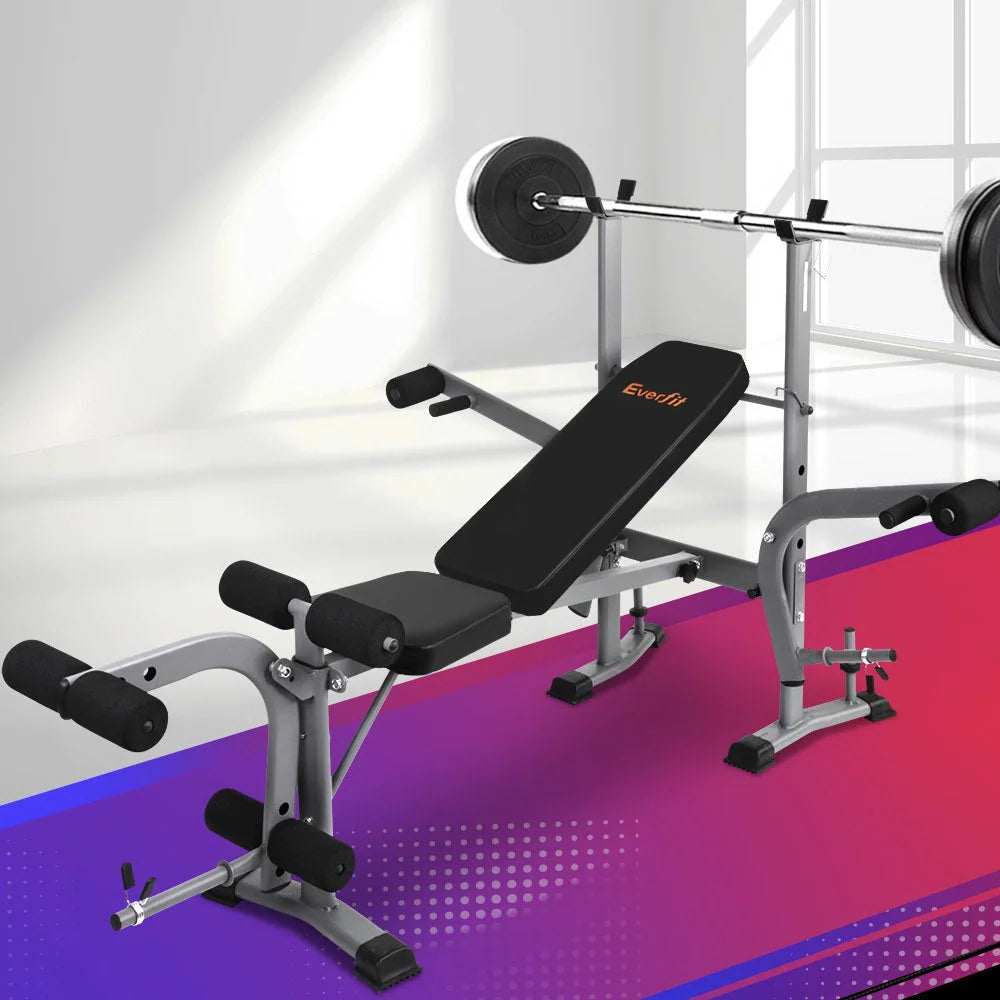 Black multi station weight with caster wheels and side handle rail