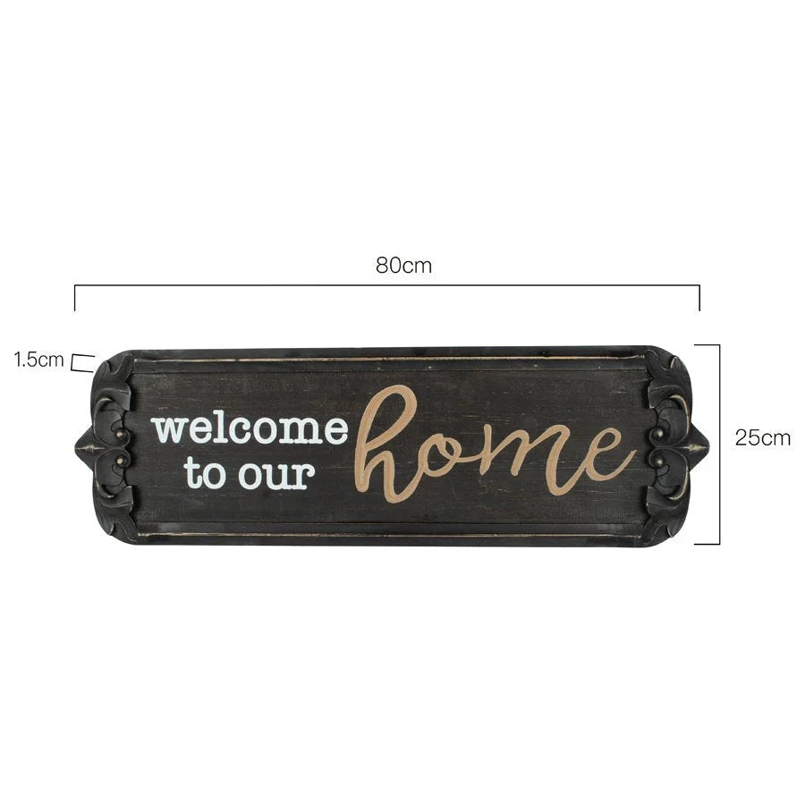 Nero ’Welcome to Our Home’ Carved Wall Art 80x25cm - Home &