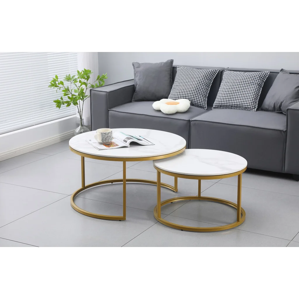Nesting Style Coffee Table - White on Champagne Gold