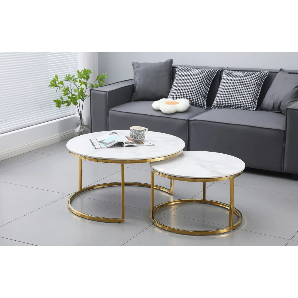 Nesting Style Coffee Table - White on Gold Stainless Steel