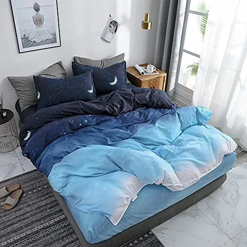 Night Blue Duvet Quilt Cover Set Queen Size - Home & Garden