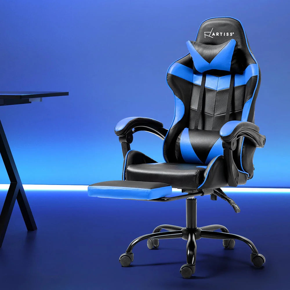 Office Chair Leather Gaming Footrest Recliner Study Work