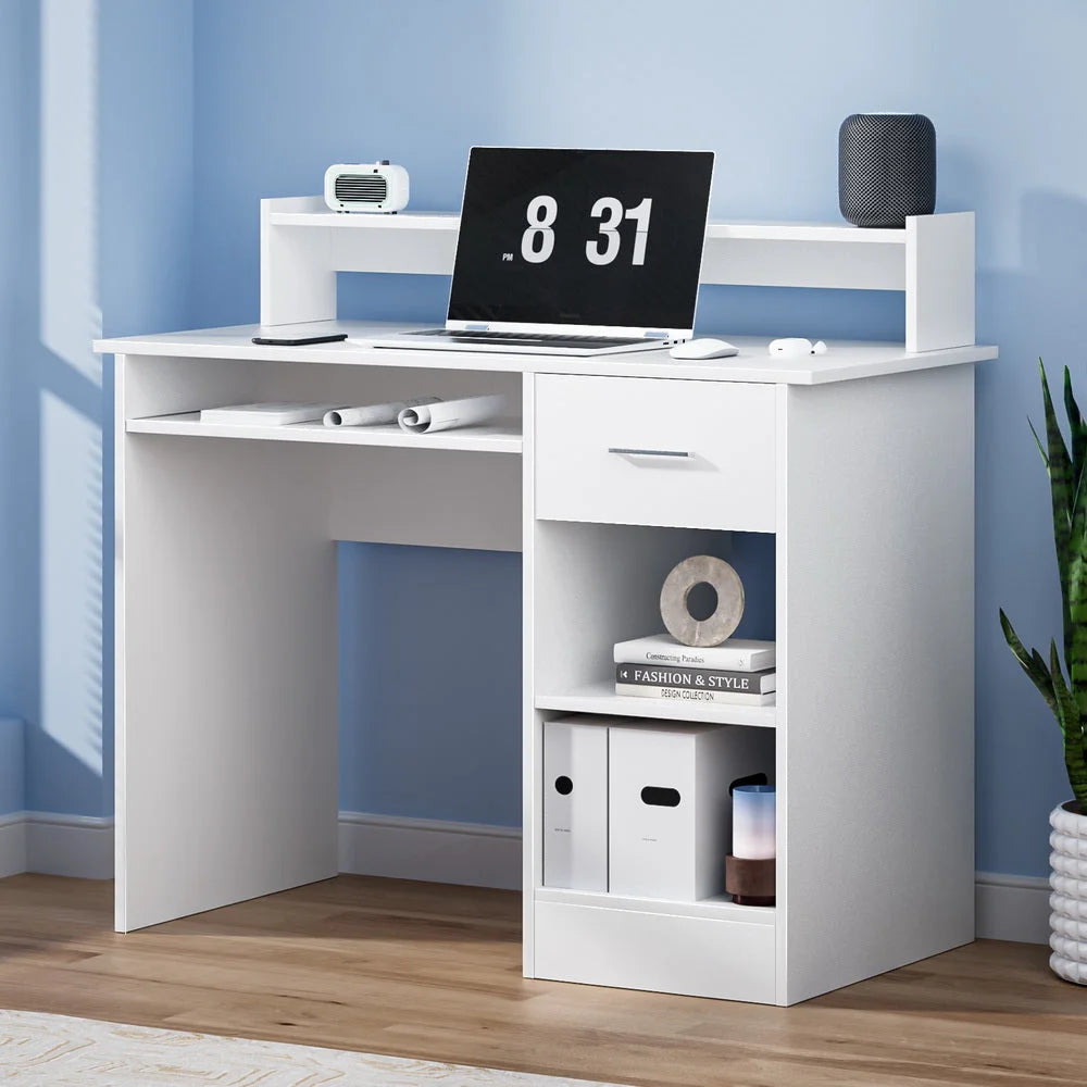 White desk with office computer storage