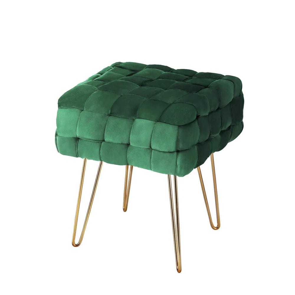 Ottoman Foot Stool Woven Velvet - Green - Furniture