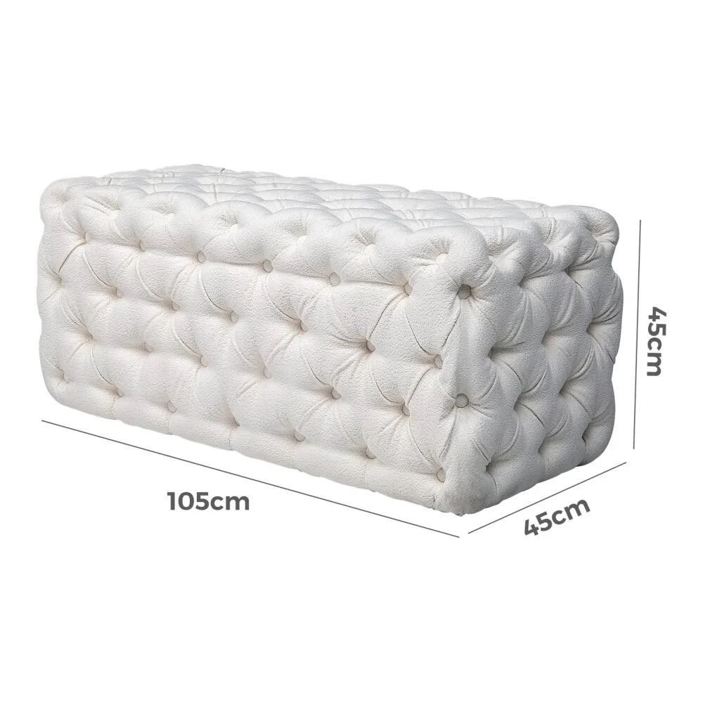 Ottoman Rectangular Elsa Tufted Beach Bouclé White