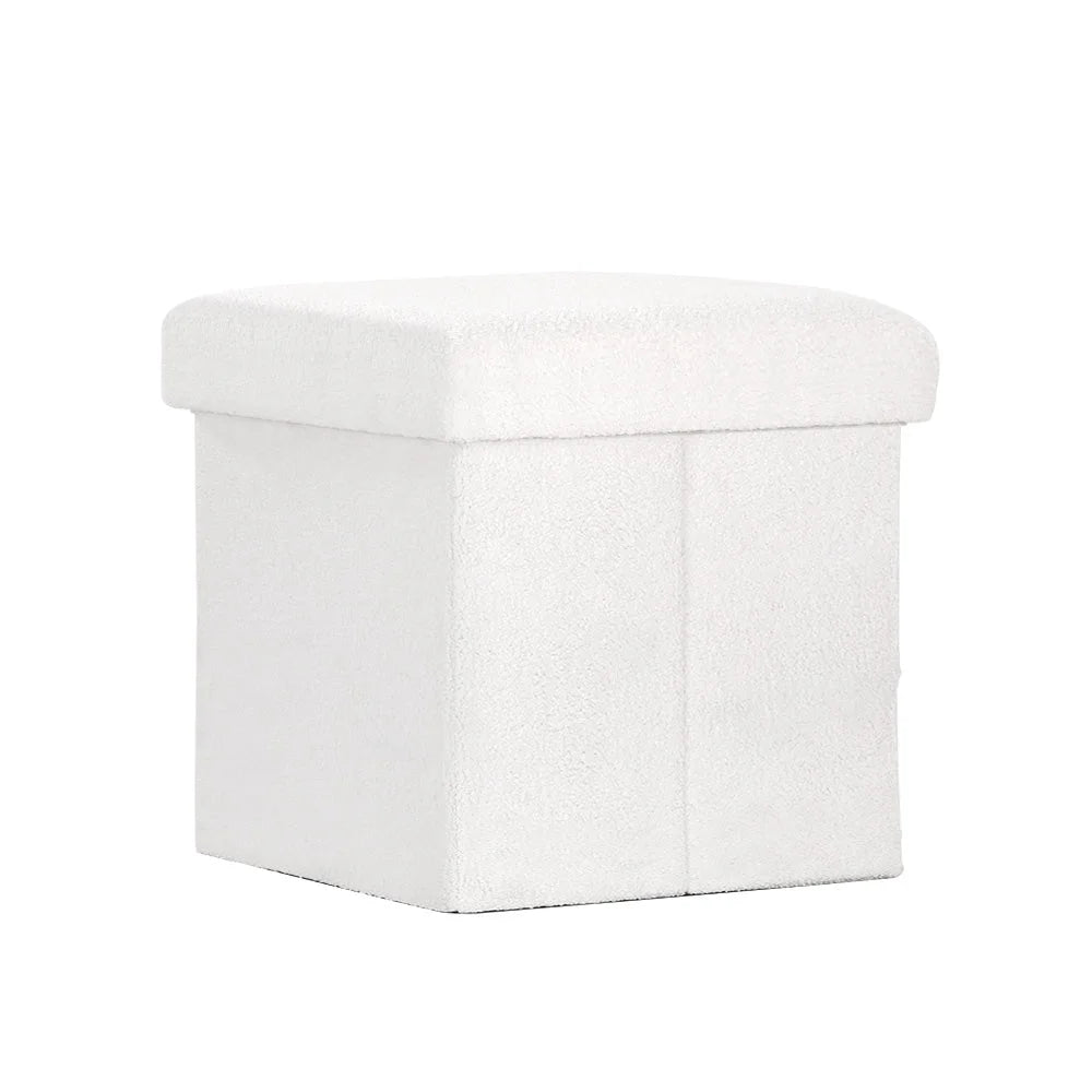 White fabric storage ottoman