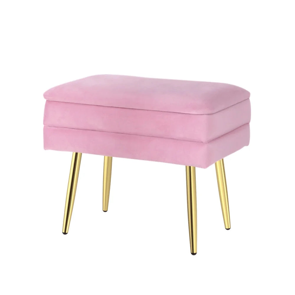 Ottoman Storage Foot Stool velvet pink furniture 358