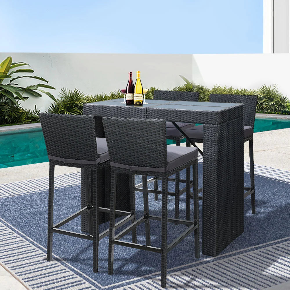 Outdoor Bar Set Table Chairs Stools Rattan Patio Furniture