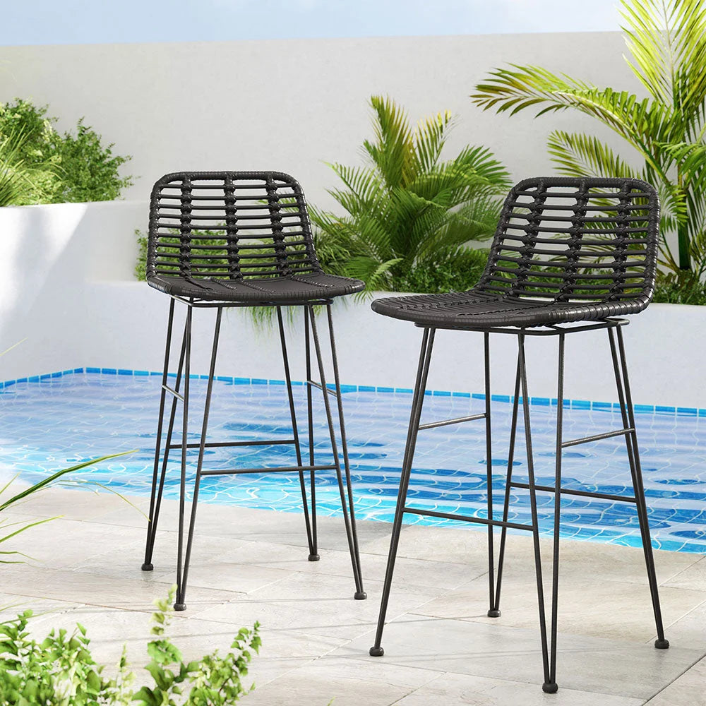 Outdoor Bar Stools 2-Piece Wicker Dining Rattan Chair