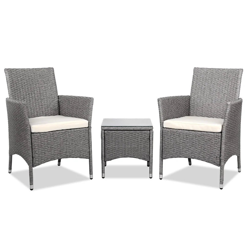 Outdoor Chair Side Table Furniture Set 3 Piece Wicker