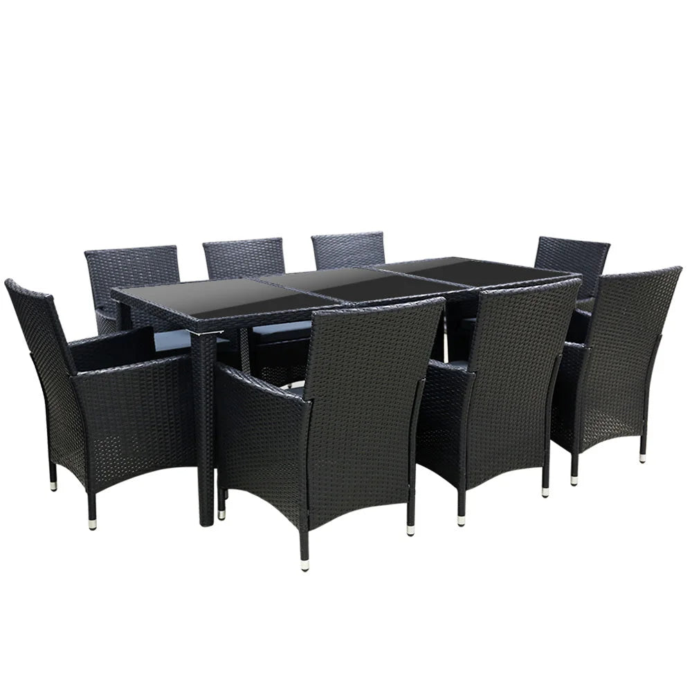 Outdoor Dining Set 9pc Black 628