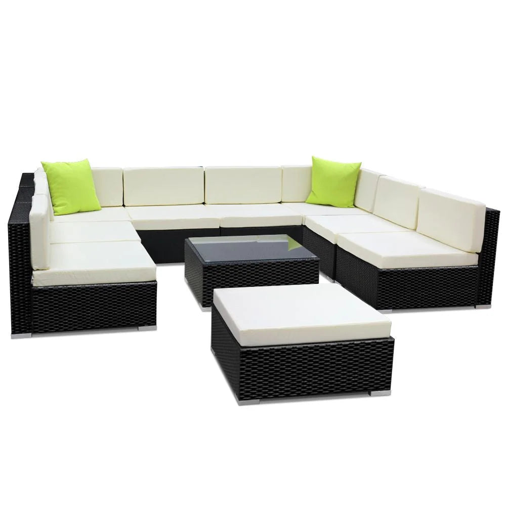 Outdoor Furniture 10PC Sofa Set with Storage Cover Wicker