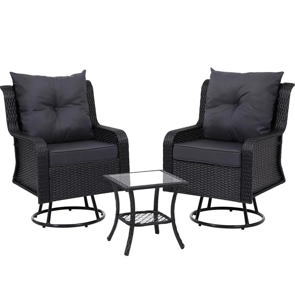 Outdoor Furniture 3PC Bistro Set Lounge Wicker Swivel