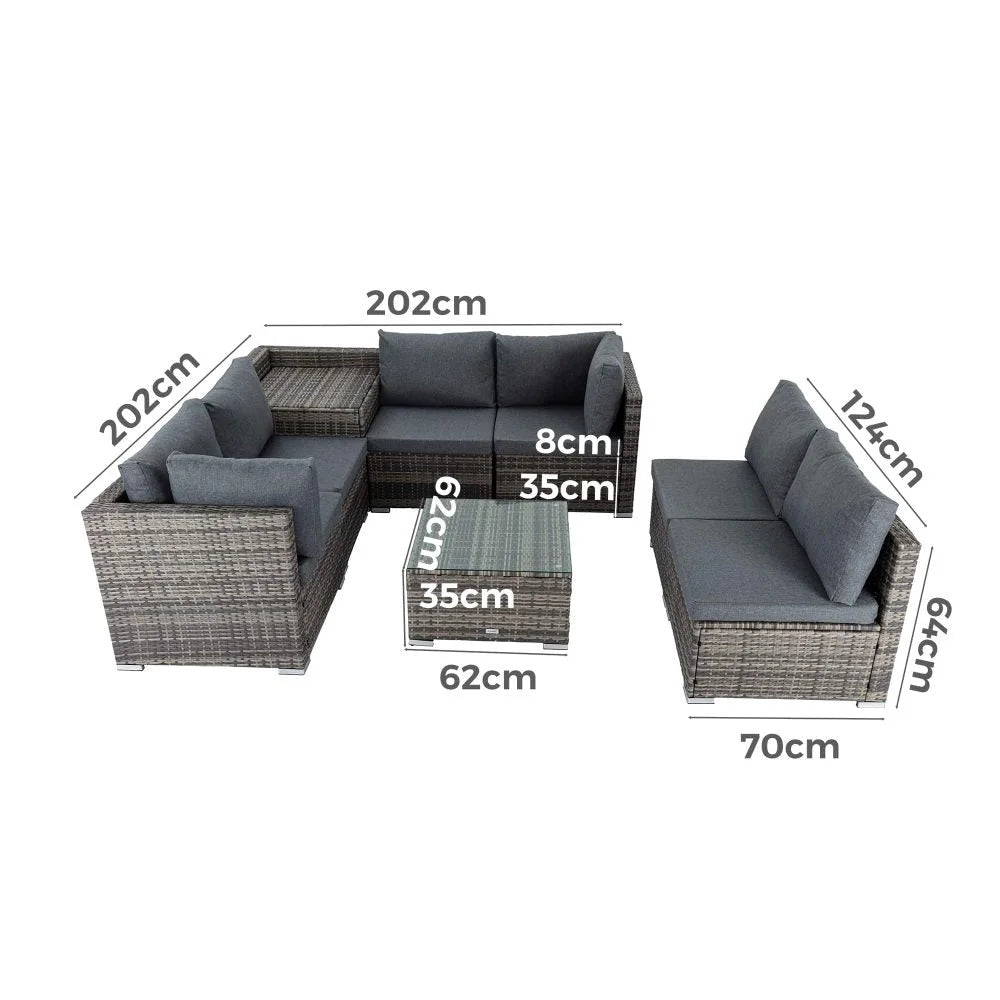 Outdoor Furniture Modular Lounge Sofa 8PCS Lizard - Grey