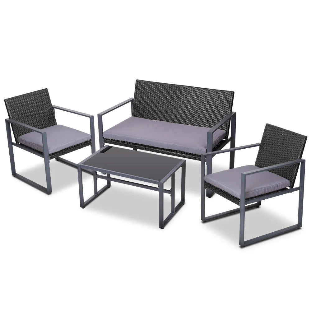Outdoor Furniture Patio Set (4pc) Table & Chairs Black