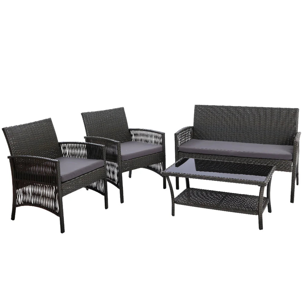 Outdoor Furniture Set 4pc Wicker Cushion Dark Grey - Garden