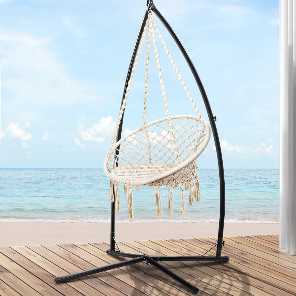 Outdoor Hammock Chair with Steel Stand - Cotton Swing
