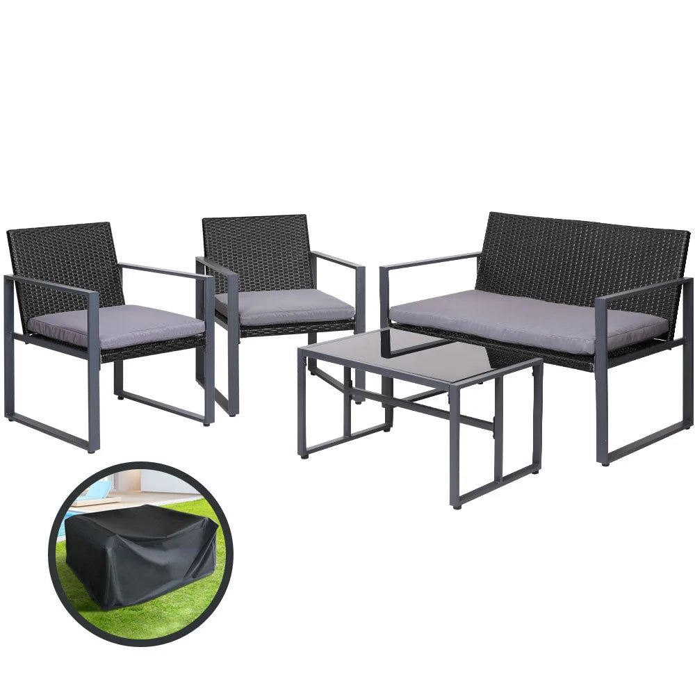 Wicker dining chair set with seat padding and sturdy legs