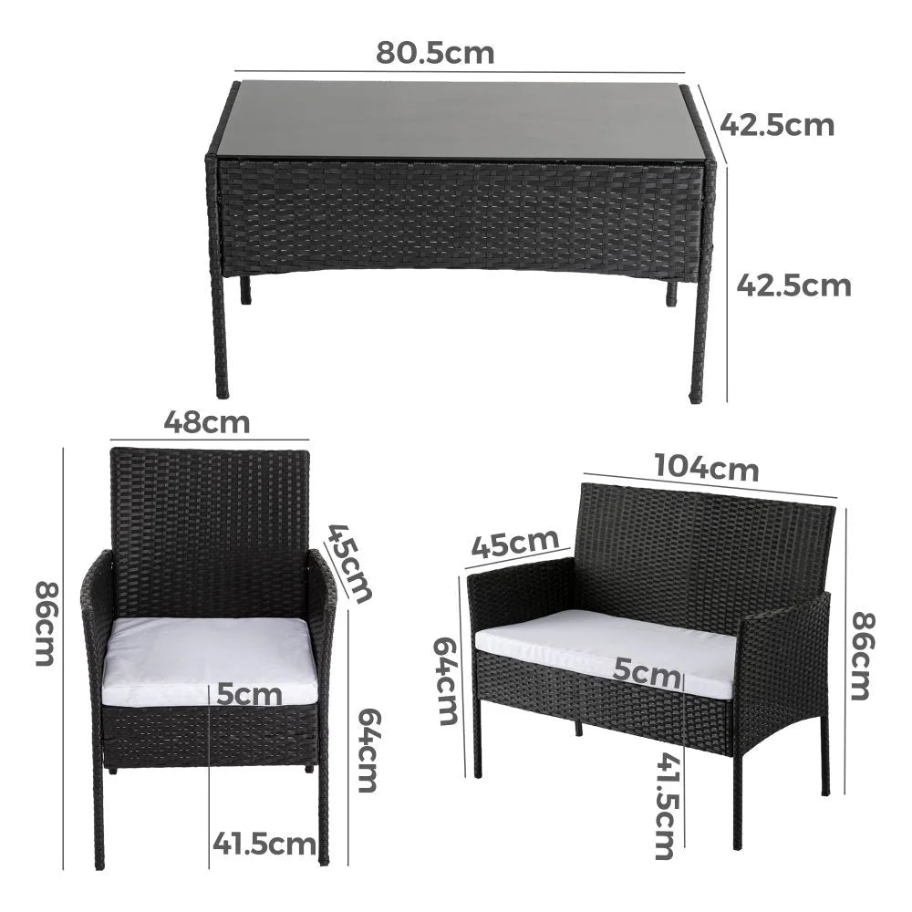 Outdoor Lounge Sofa Set 4-Seater PE Wicker - Ville