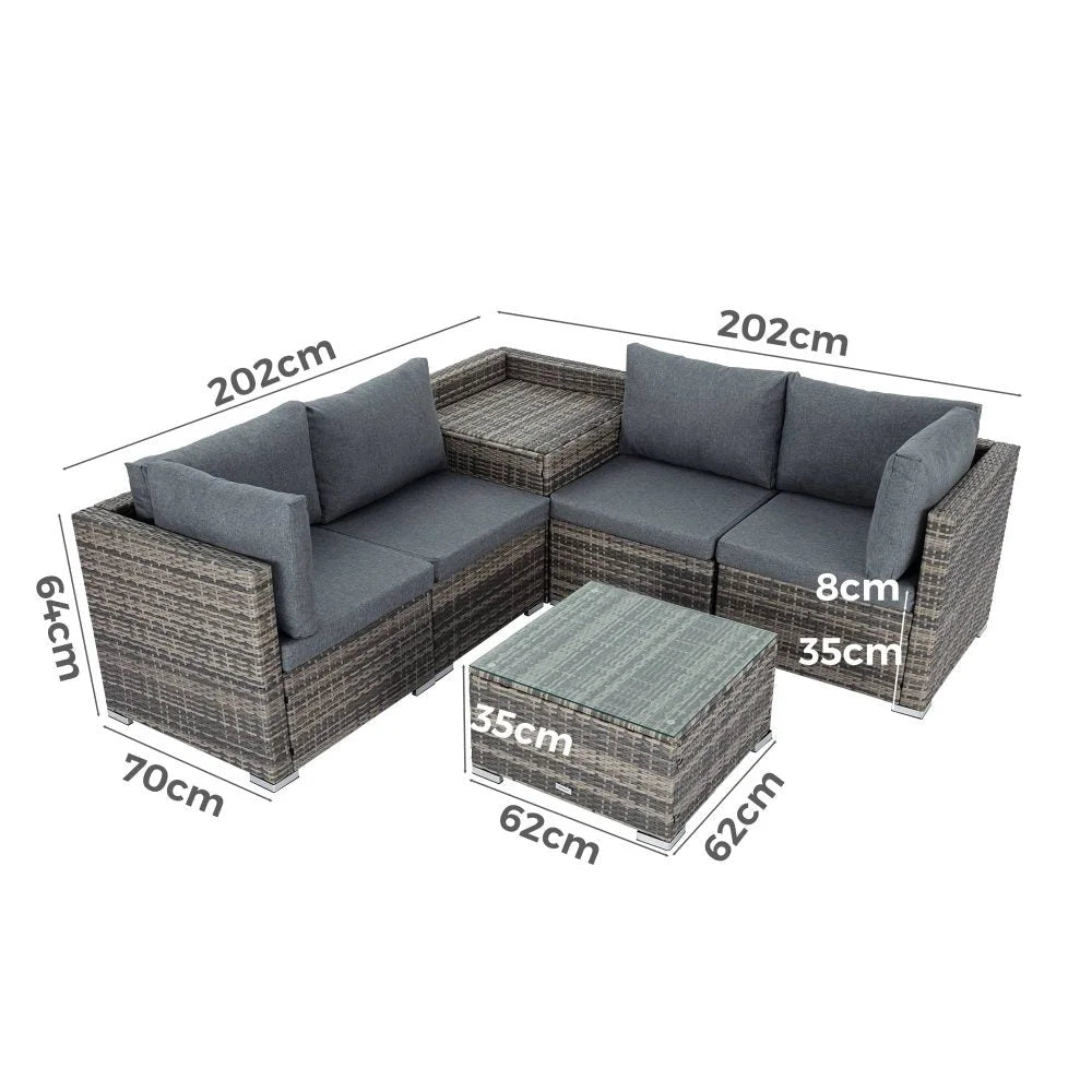 Outdoor Modular Lounge Sofa 6PCS Coogee - Grey