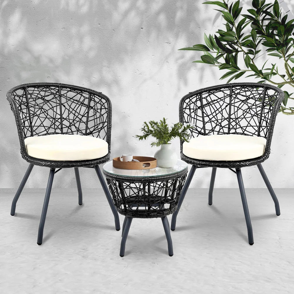 Outdoor Patio Chair & Table Black - Garden Furniture
