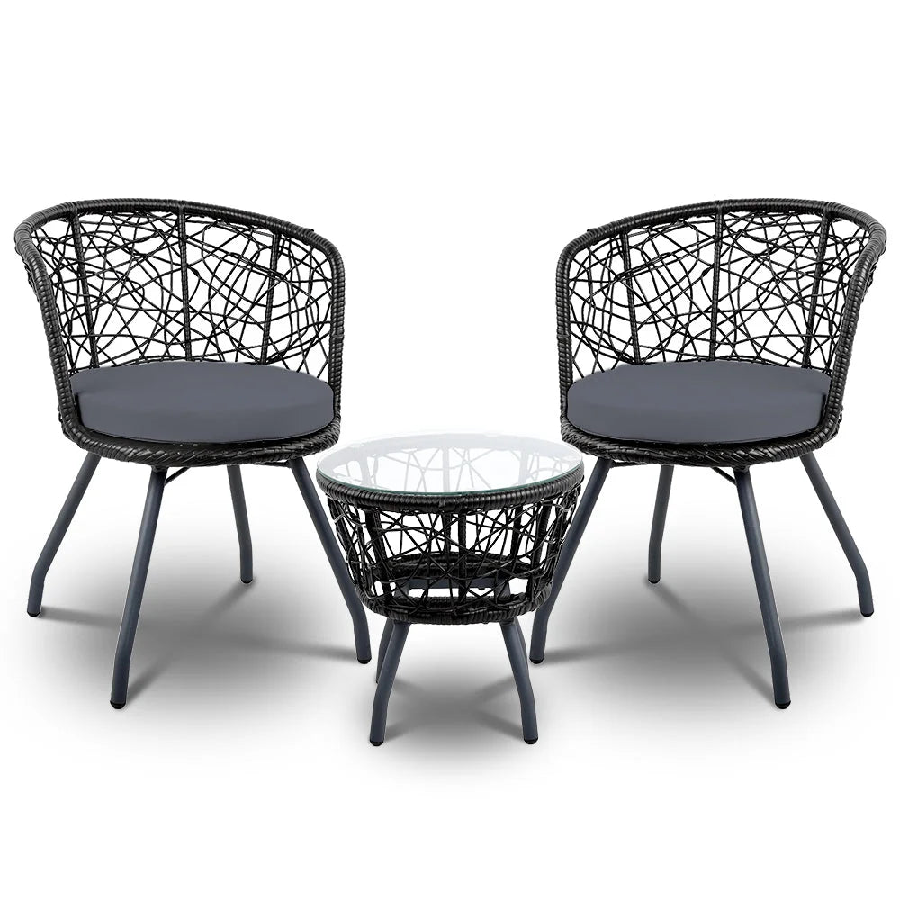 Outdoor Patio Chair & Table Black - Garden Furniture