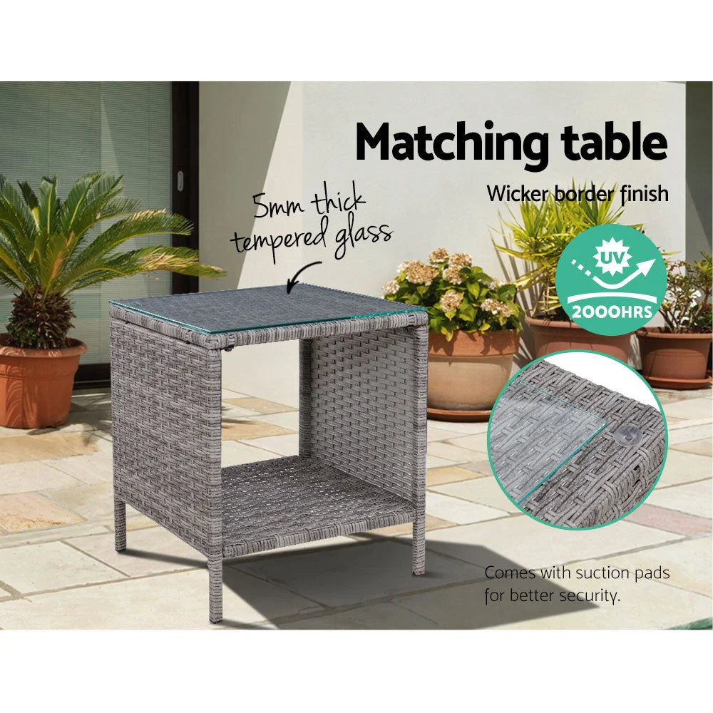 Outdoor Setting Recliner Chair Table Set Wicker Lounger