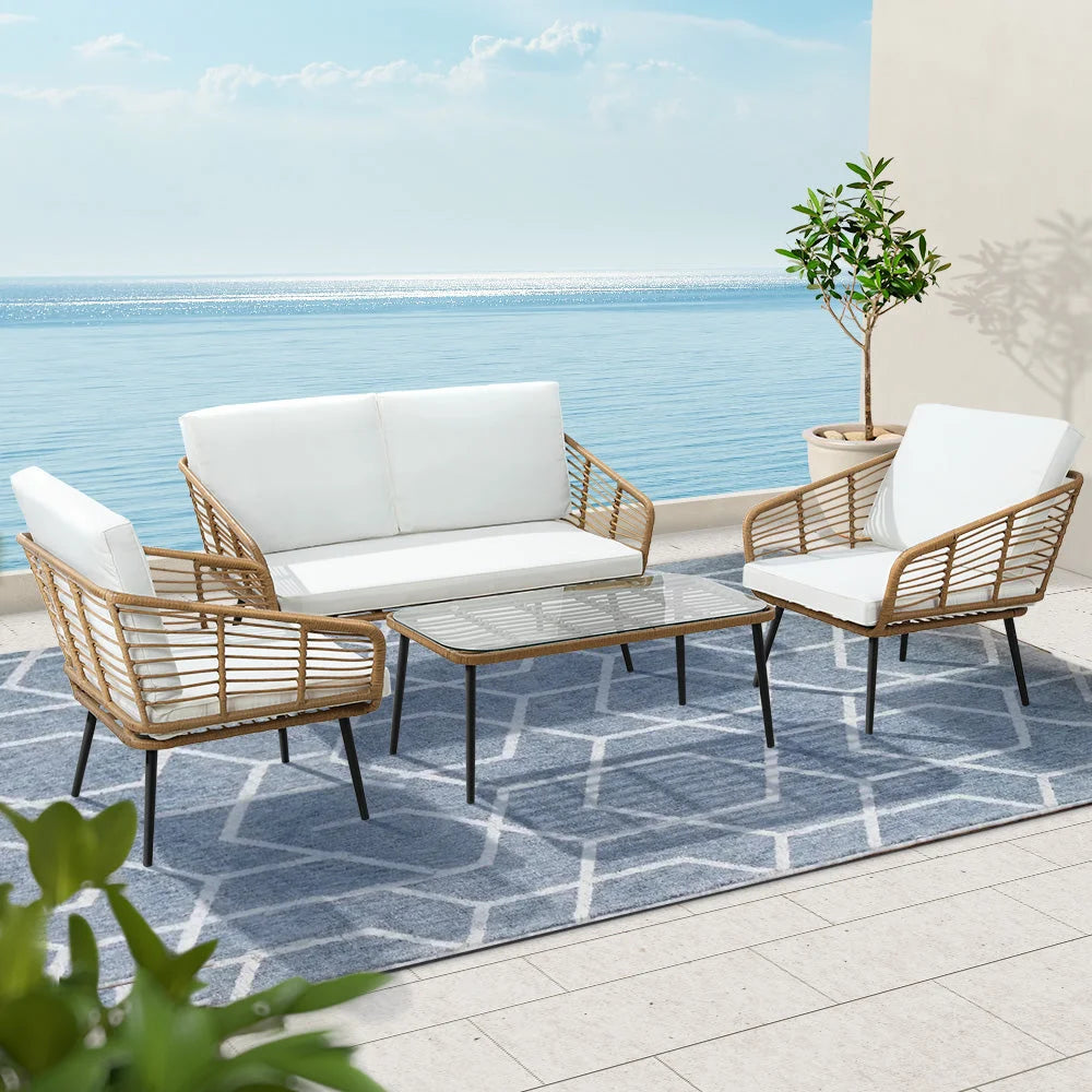 Sofa Set 4 Piece Rattan Lounge