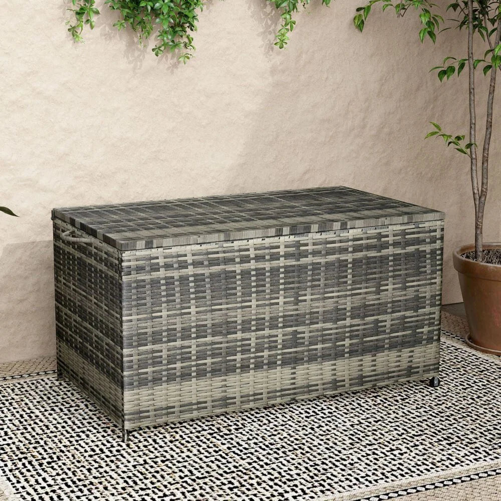 Outdoor Storage Box PE Wicker Garden 320L - Grey