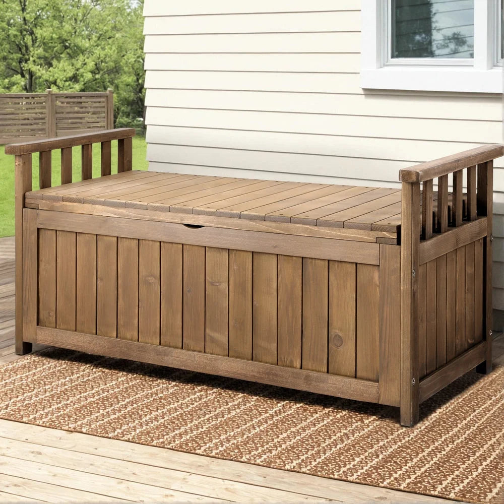 Outdoor Storage Box Wooden Garden Bench Chest Toy Tool