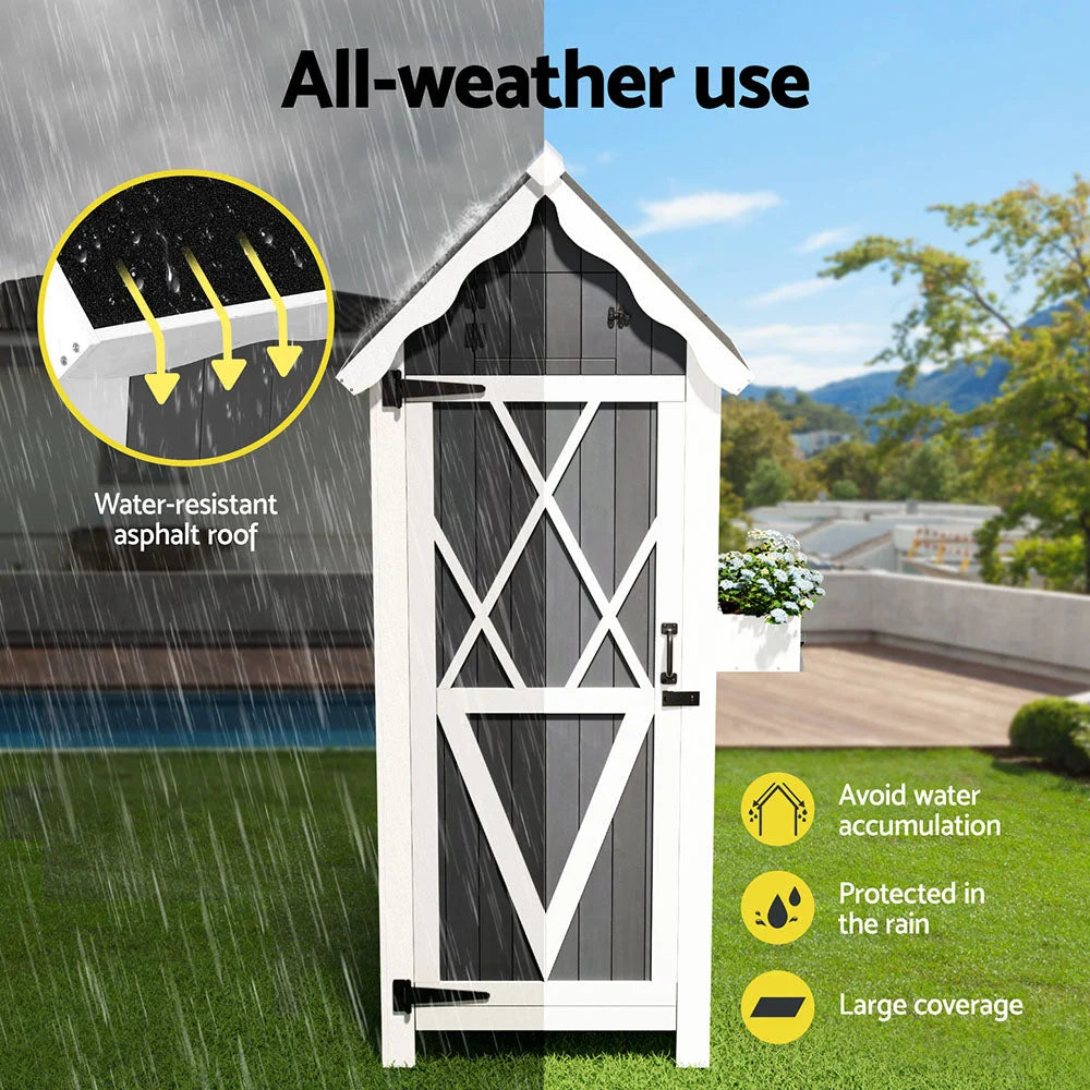 Outdoor Storage Cabinet Shed Box Wooden Shelf Chest