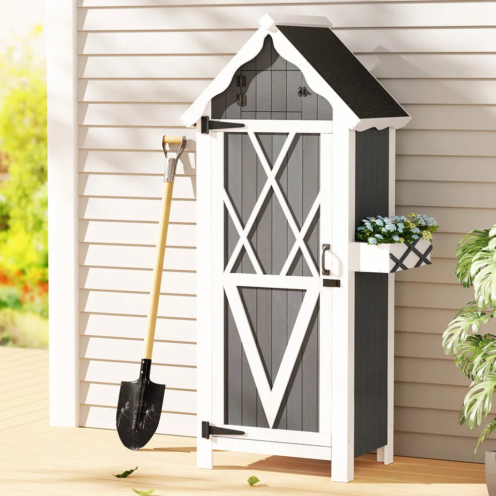 Outdoor Storage Cabinet Shed Box Wooden Shelf Chest