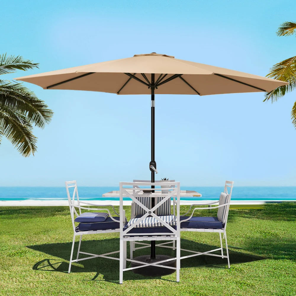 Outdoor Umbrella 3M Beach Pole Garden Patio Tilt - Beige