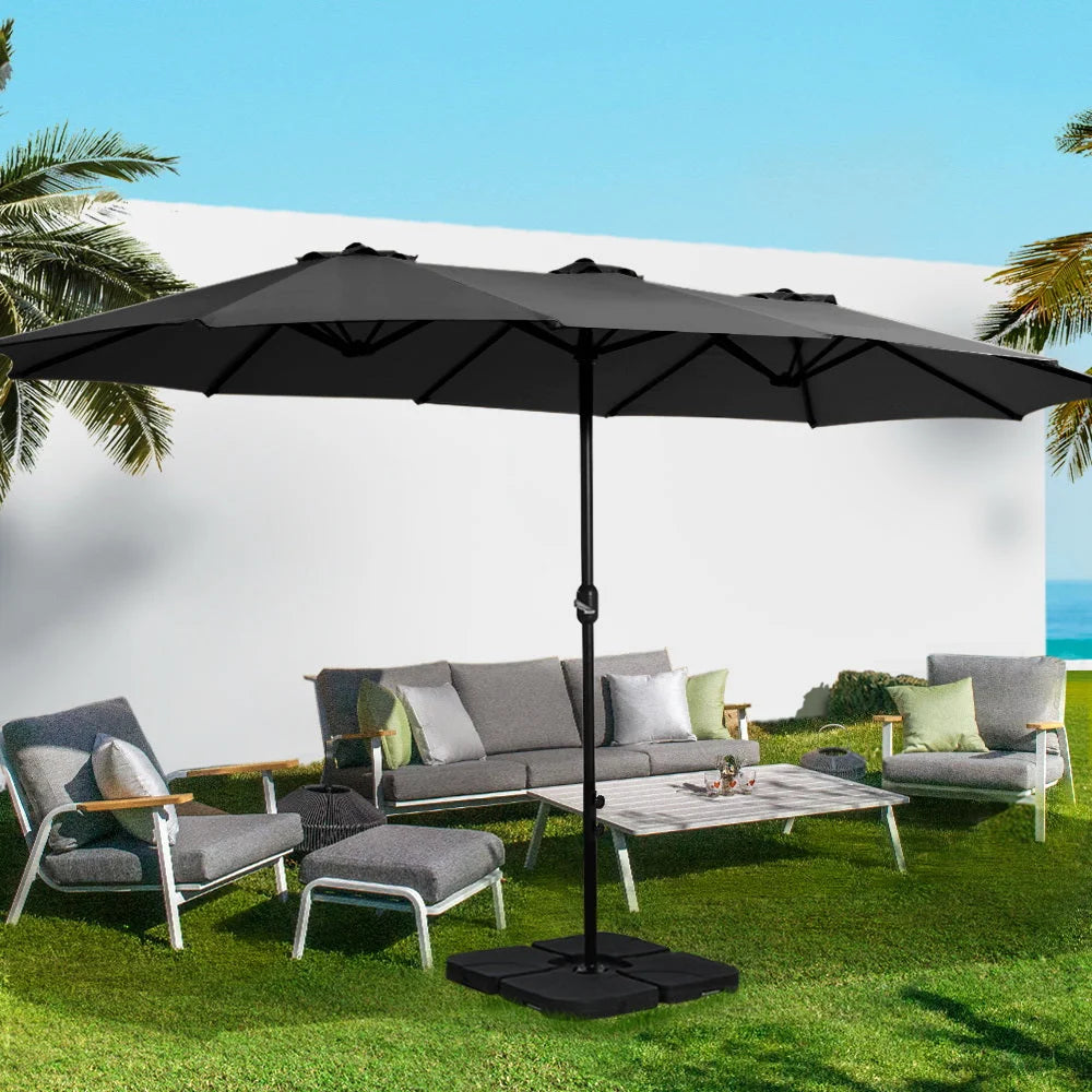 Outdoor Umbrella 4.57M Beach Pole Garden Tilt - Black