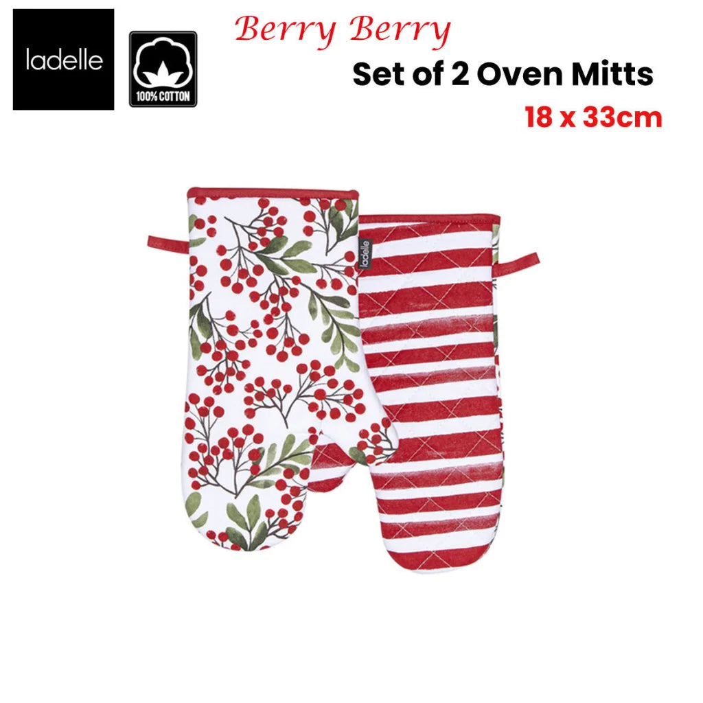 Oven Mitt Ladelle Berry Berry Christmas Set of 2 - 18 x 33