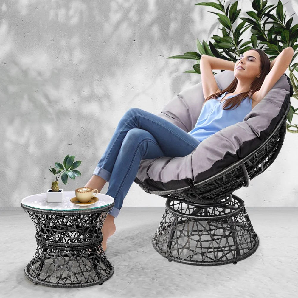 Papasan Chair with Side Table Black - Bar Stools & Chairs