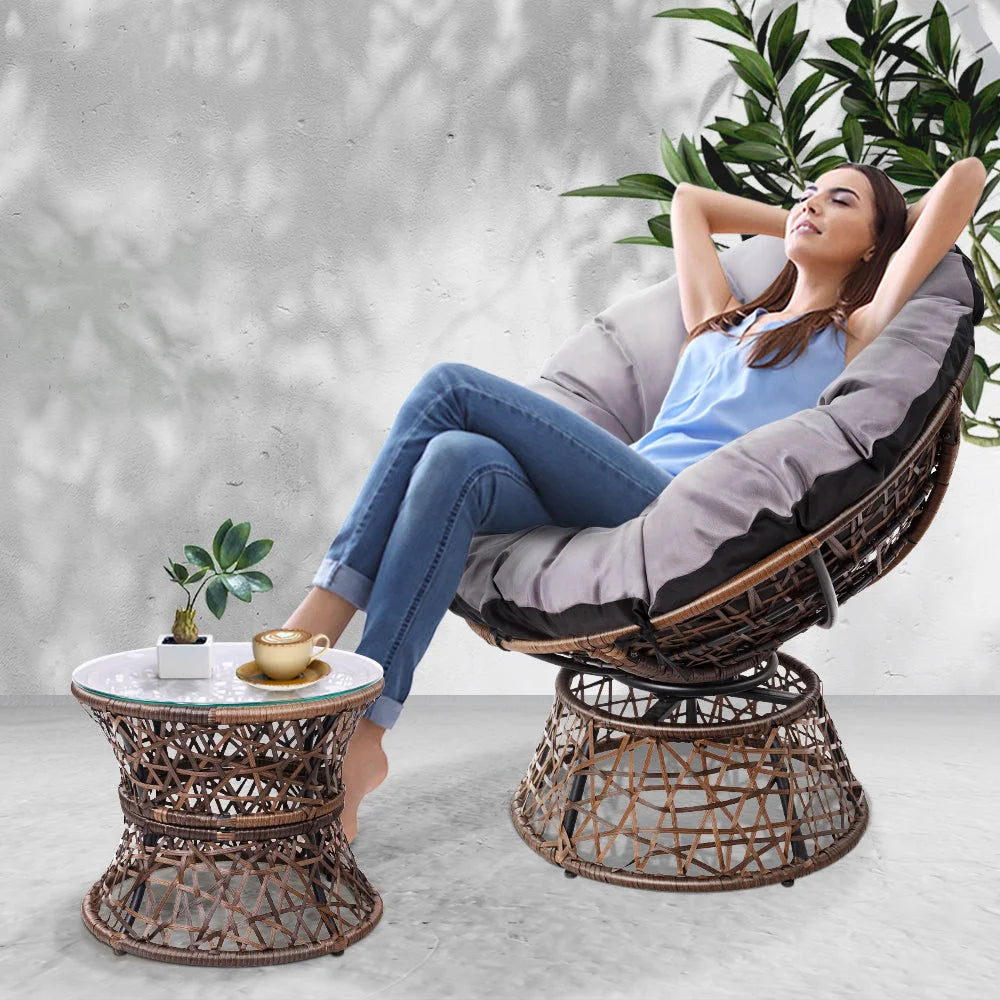 Papasan Chair with Side Table Brown - Bar Stools & Chairs