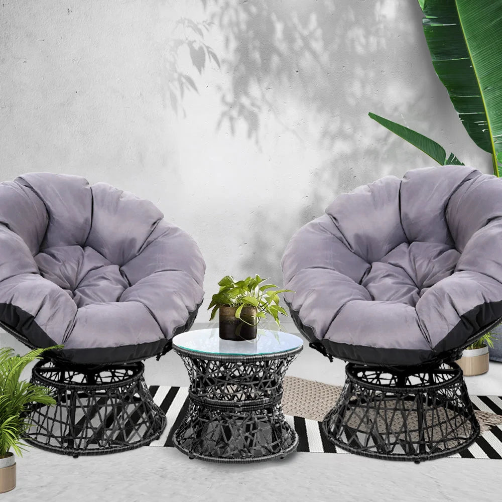 Papasan Chair with Side Table Set Black - Outdoor