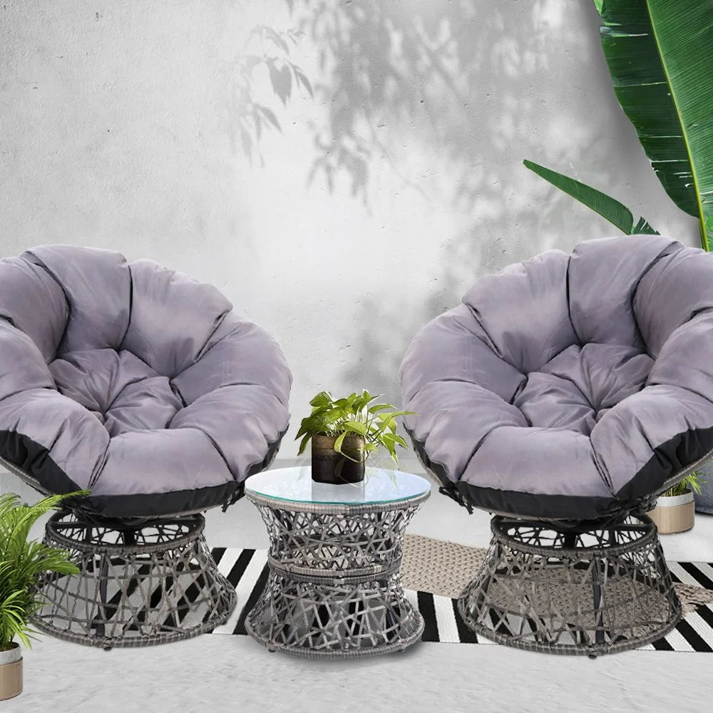 Papasan Chair with Side Table Set Grey - Outdoor