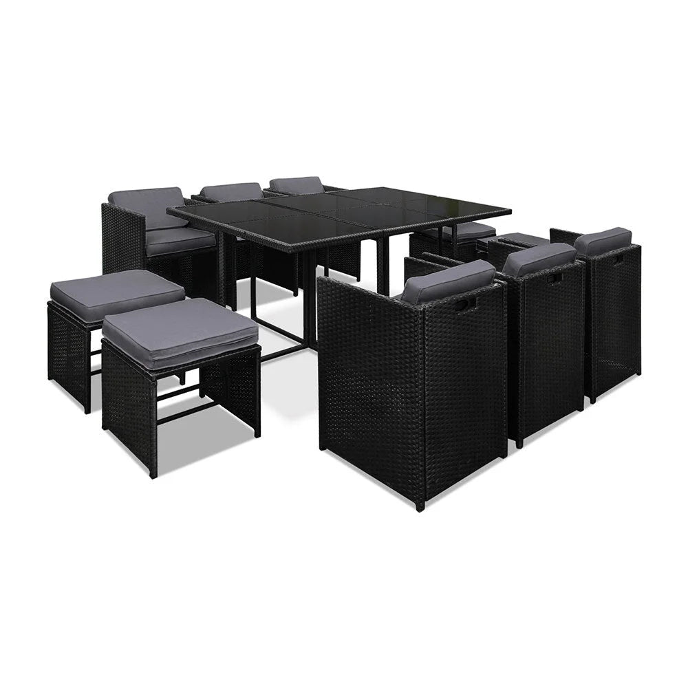 Black wicker ten seater outdoor dining setting