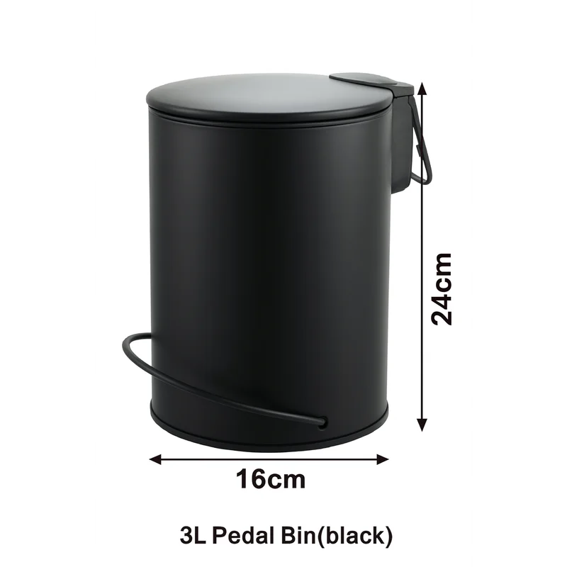 Pedal Bin 3L Soft Close Black - Home & Garden