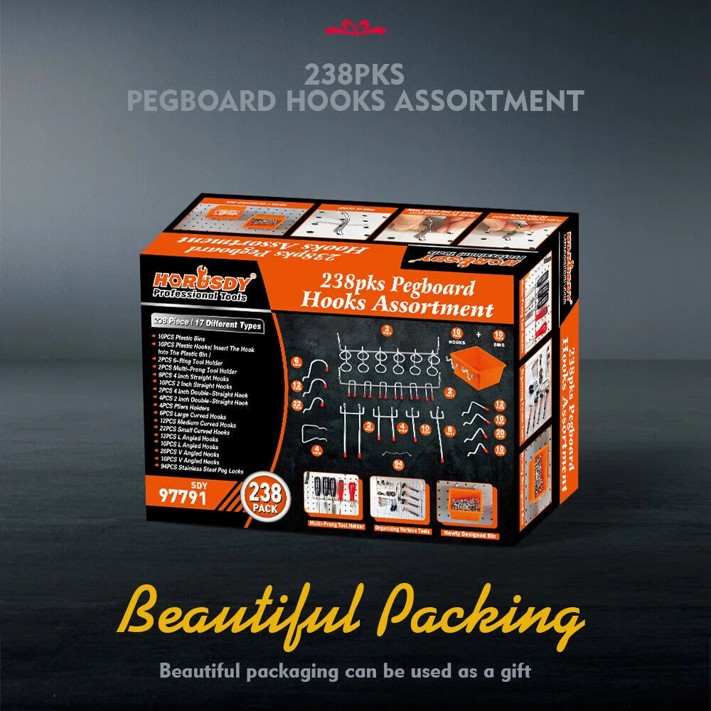 Pegboard Hooks Bins Set 238Pc Parts Storage Tools Organiser