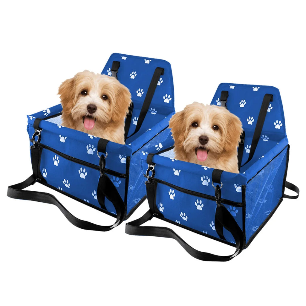 Pet Booster Car Seat Set of 2 Premium Waterproof Breathable Mesh Safety Travel Portable Dog Carrier Bag - Blue