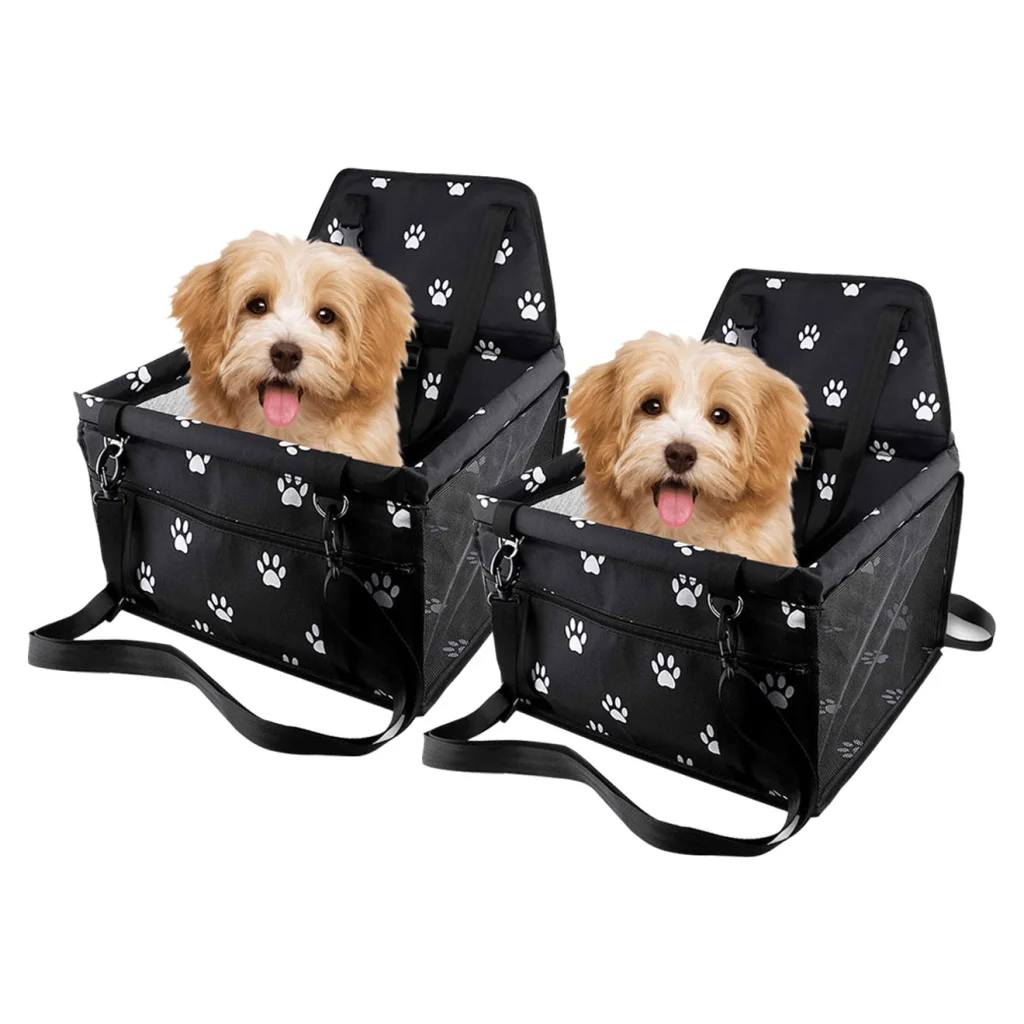 Pet Booster Car Seat Set of 2 Premium Waterproof Breathable Mesh Safety Travel Portable Dog Carrier Bag - Black