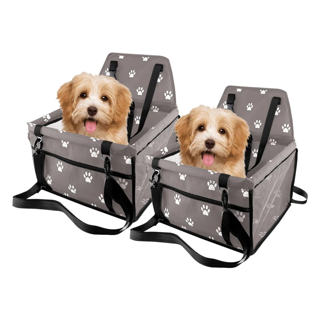 Pet Booster Car Seat Set of 2 Premium Waterproof Breathable Mesh Safety Travel Portable Dog Carrier Bag - Grey