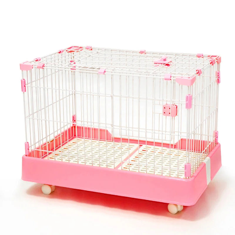 Pet Cage Large Pink Dog Cat Rabbit Crate Kennel with Potty